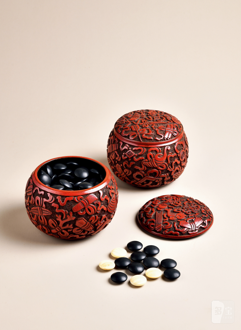 明 剔红八吉祥纹围棋盒一对 - 图2